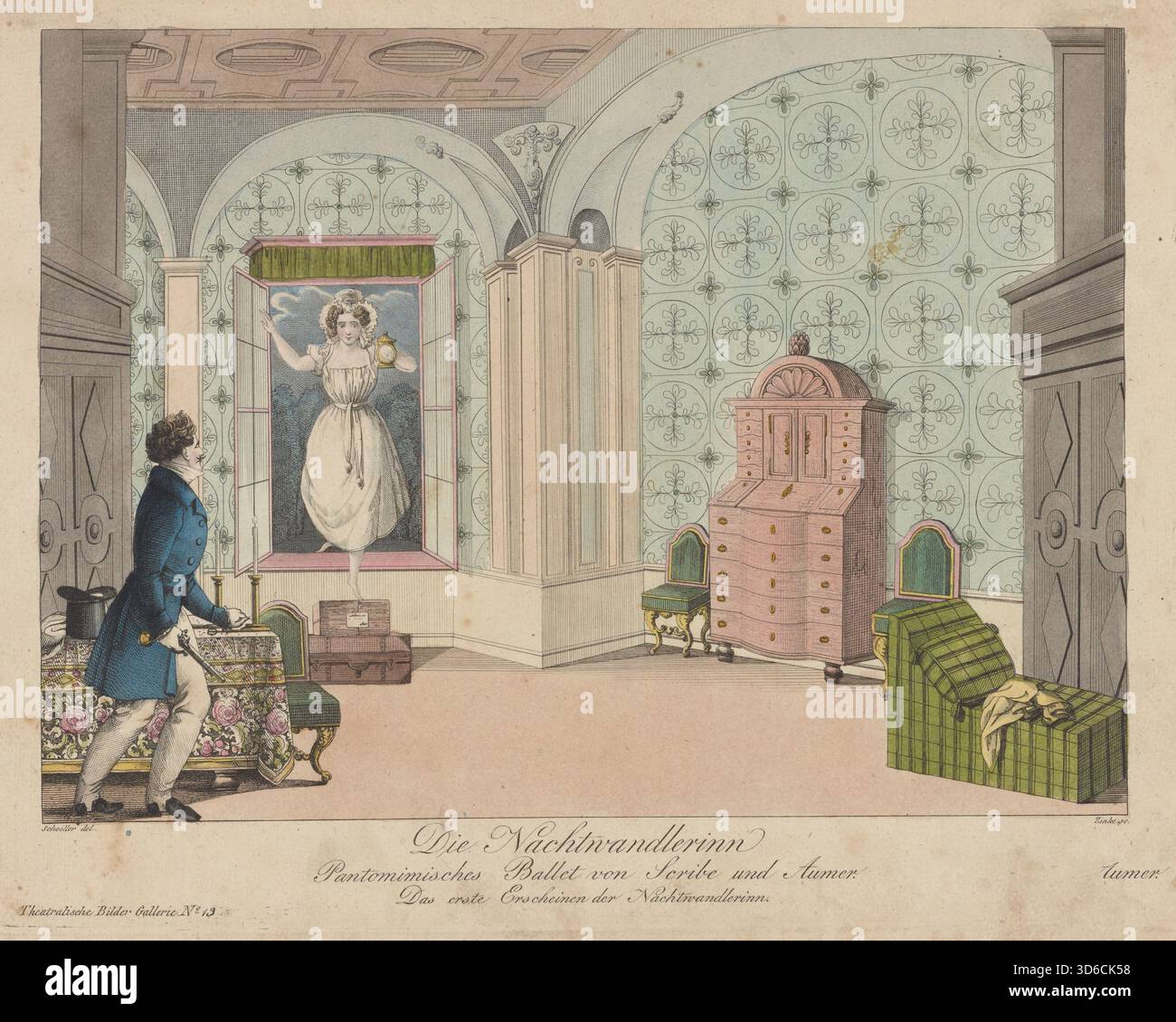 Die Nachtwandlerinn ; Pantomimisches Ballet von Scribe und Aumer, das erste Erscheinen der Nachtwandlerinn (1833). Johann Christian Schoeller (autrichien, 1782 - 1851). The Sleepwalker ; ballet pantomimique de Scribe et Aumer, la première apparition de The Sleepwalker' Banque D'Images
