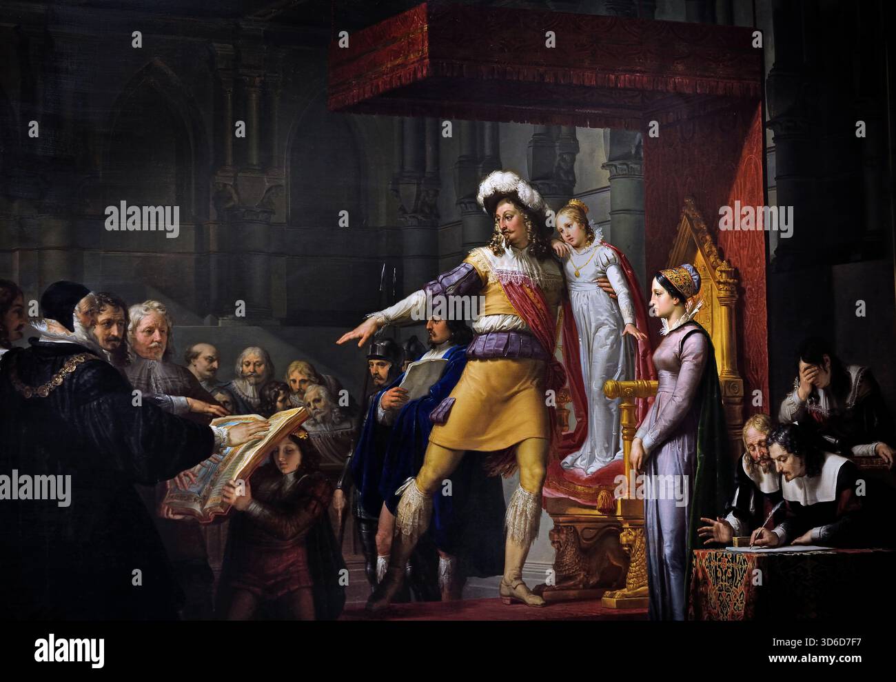 Pelagio Palagi, (1775-1860), Gustavo, Adolfo, roi de Suède, avant de partir, pour la guerre de religion, recevoir de, l'Assemblée générale , le serment de loyauté, à sa fille Cristina, 1824 ans, Italie, italien, suédois ( Gustave II Adolphe 1594 – 1632, ou Gustave Adolphe ou Gustave II Adolphe Banque D'Images