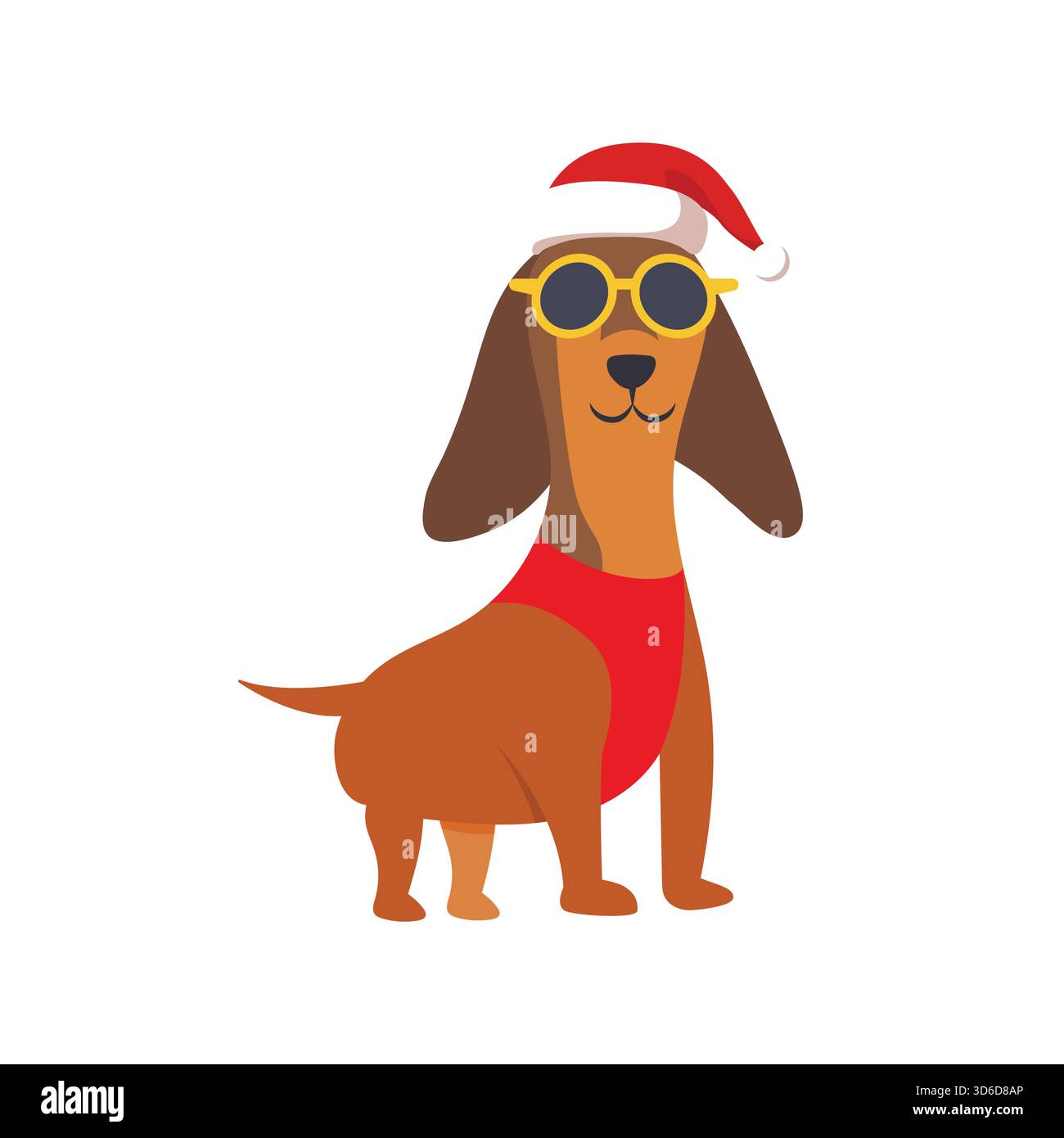 Chien mignon portant illustration de chapeau de père noël. Illustration plate mignonne dans le style de bande dessinée sur fond blanc. Illustration de Vecteur
