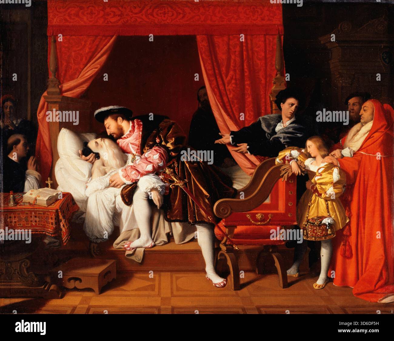 'Fran?ois Ier re?oit les derniers soupirs de l?onard de Vinci / François I reçoit les derniers souffle de Léonard de Vinci (1818). Jean Auguste Dominique Ingres (français, 1780 - 1867)' Banque D'Images