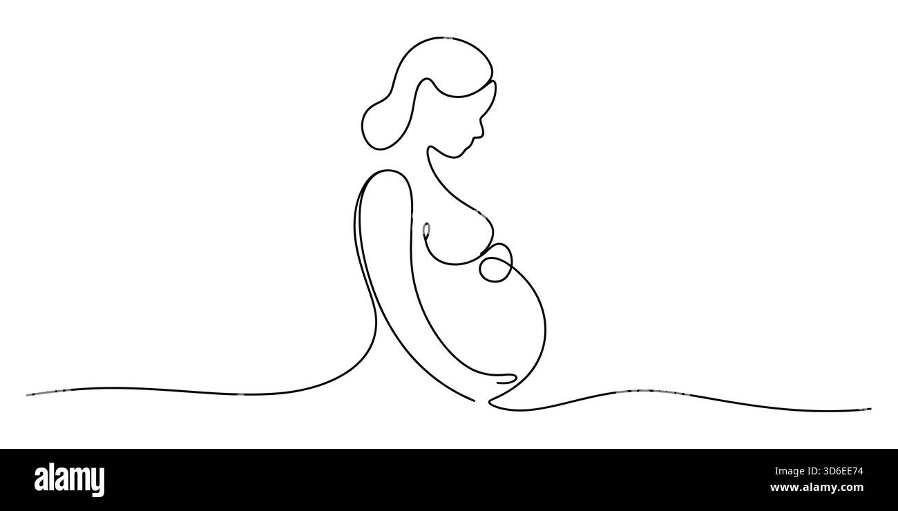 Art en ligne continue d'une femme enceinte, concept de maternité et d'attente. Illustration de Vecteur