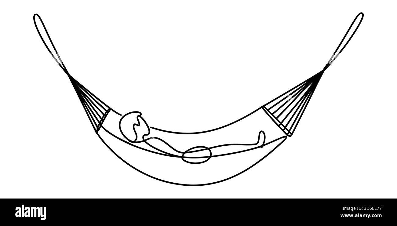 Personne se relaxant dans un hamac, illustration simple d'art au trait de loisirs et de paix Illustration de Vecteur