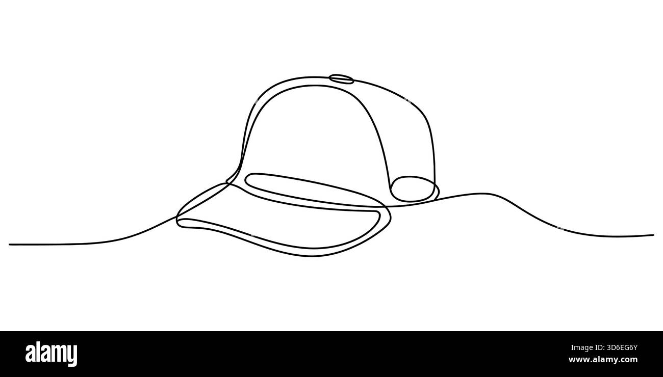 Illustration d'art de ligne continue d'une casquette de baseball. design minimaliste sportif. Illustration de Vecteur