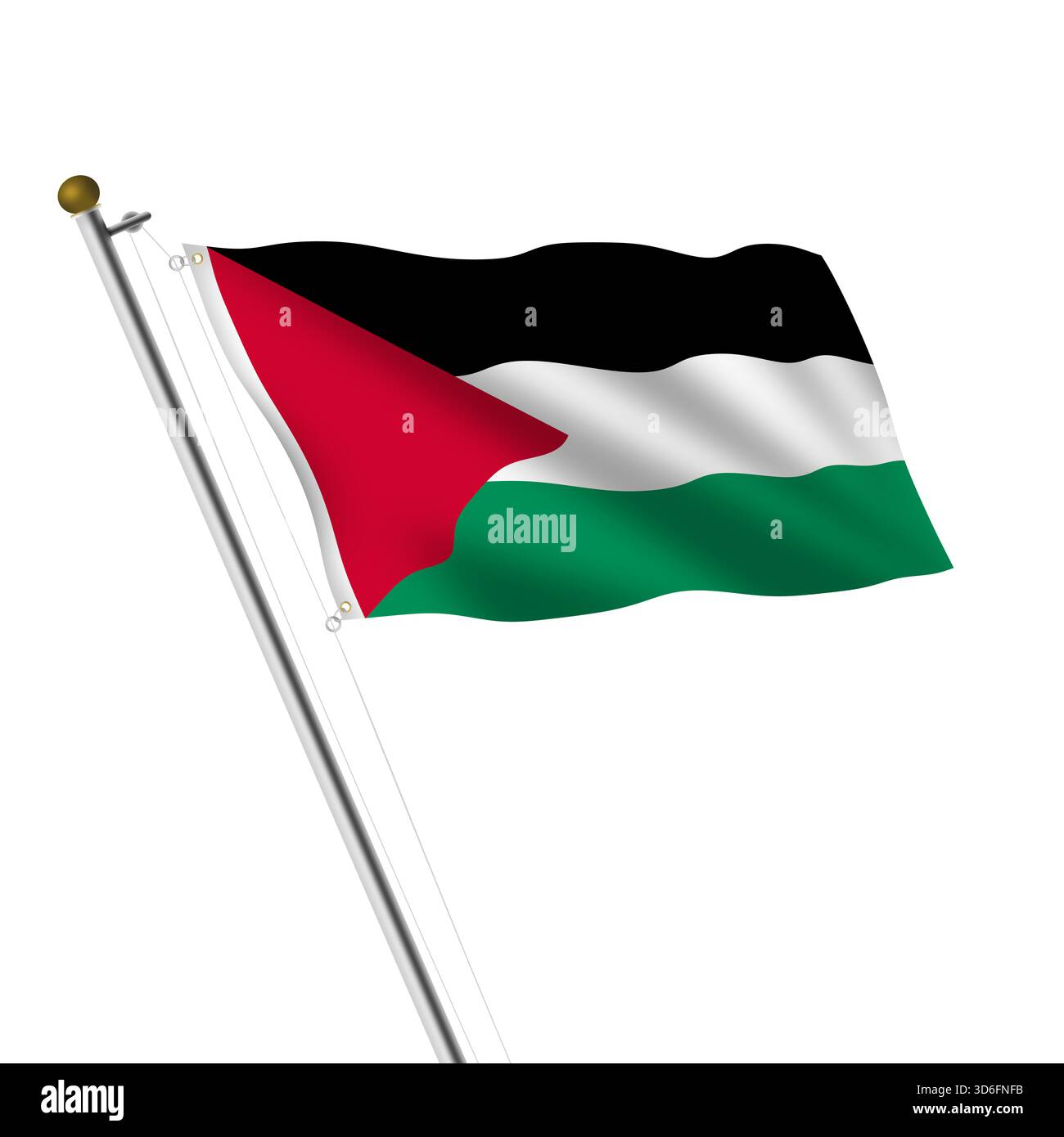 Une illustration 3d de mât de drapeau de Palestine sur blanc avec chemin de détourage Banque D'Images