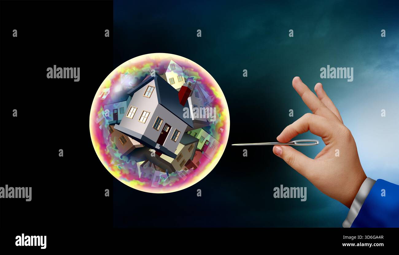 Bulle immobilière et inflation immobilière montrée par la surévaluation des prix de l'immobilier et la spéculation résidentielle comme un concept visuel d'une économie instable a Banque D'Images