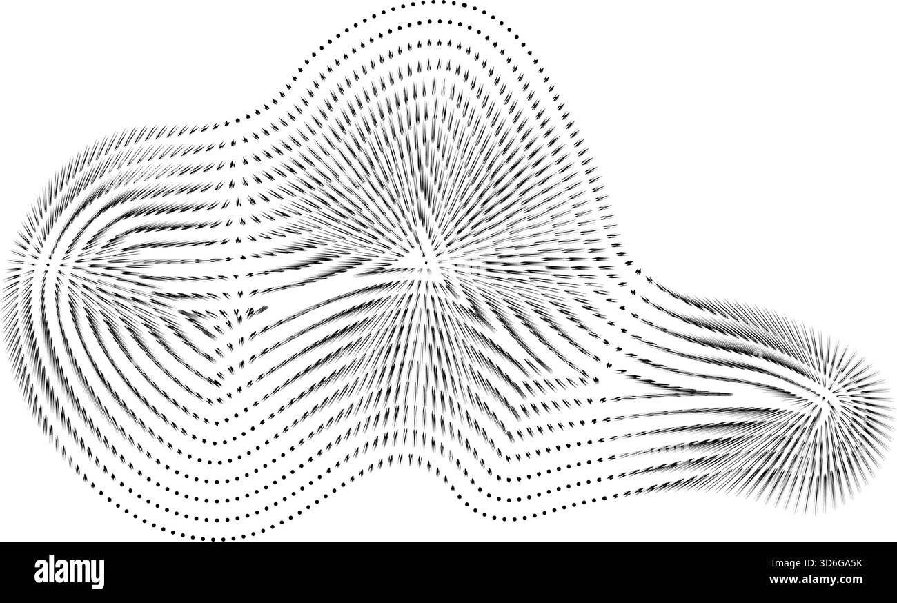 Forme en maille incurvée avec des contours inégaux et des lignes dynamiques évoquant la distorsion fluide et organique. Illustration de Vecteur