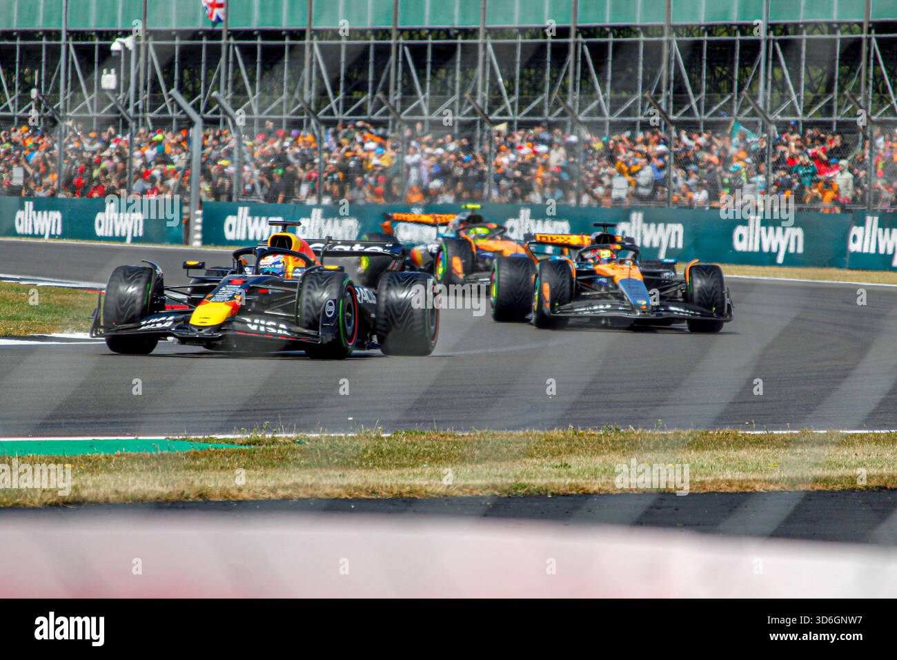 Max Verstappen, Oscar Piastri et Lando Norris au Grand Prix de Grande-Bretagne 2025, Silverstone Banque D'Images