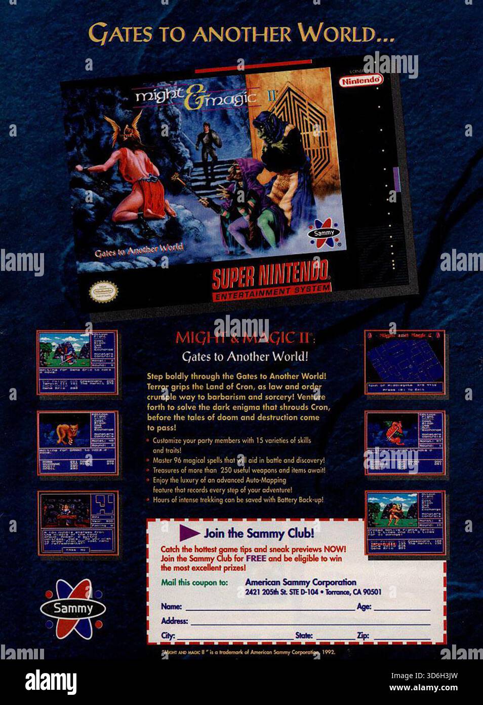 Publicité pour jeux vidéo 1992 Might & Magic II Banque D'Images