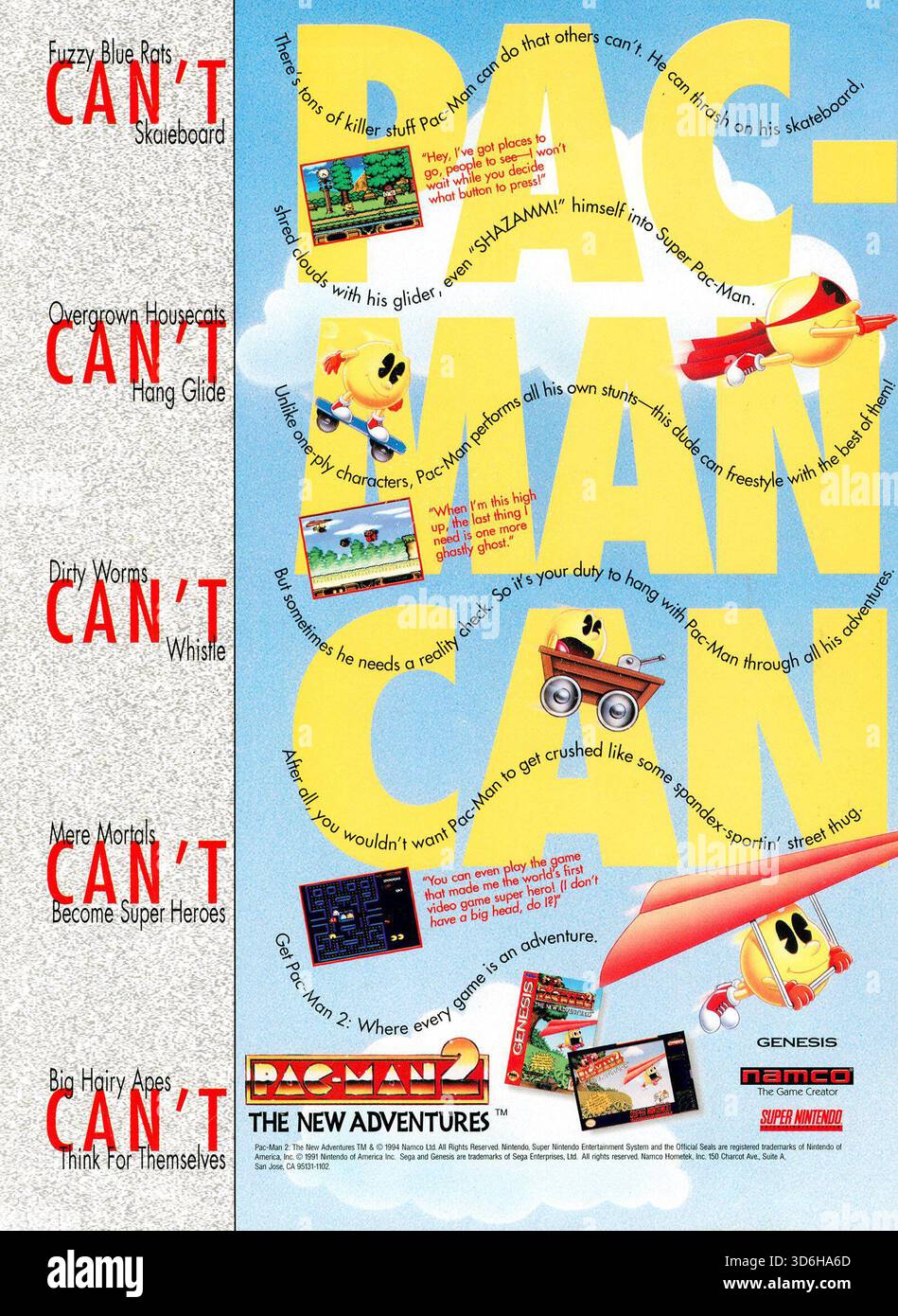 1994 annonce de jeu vidéo PAC-Man 2 : The New Adventures Banque D'Images