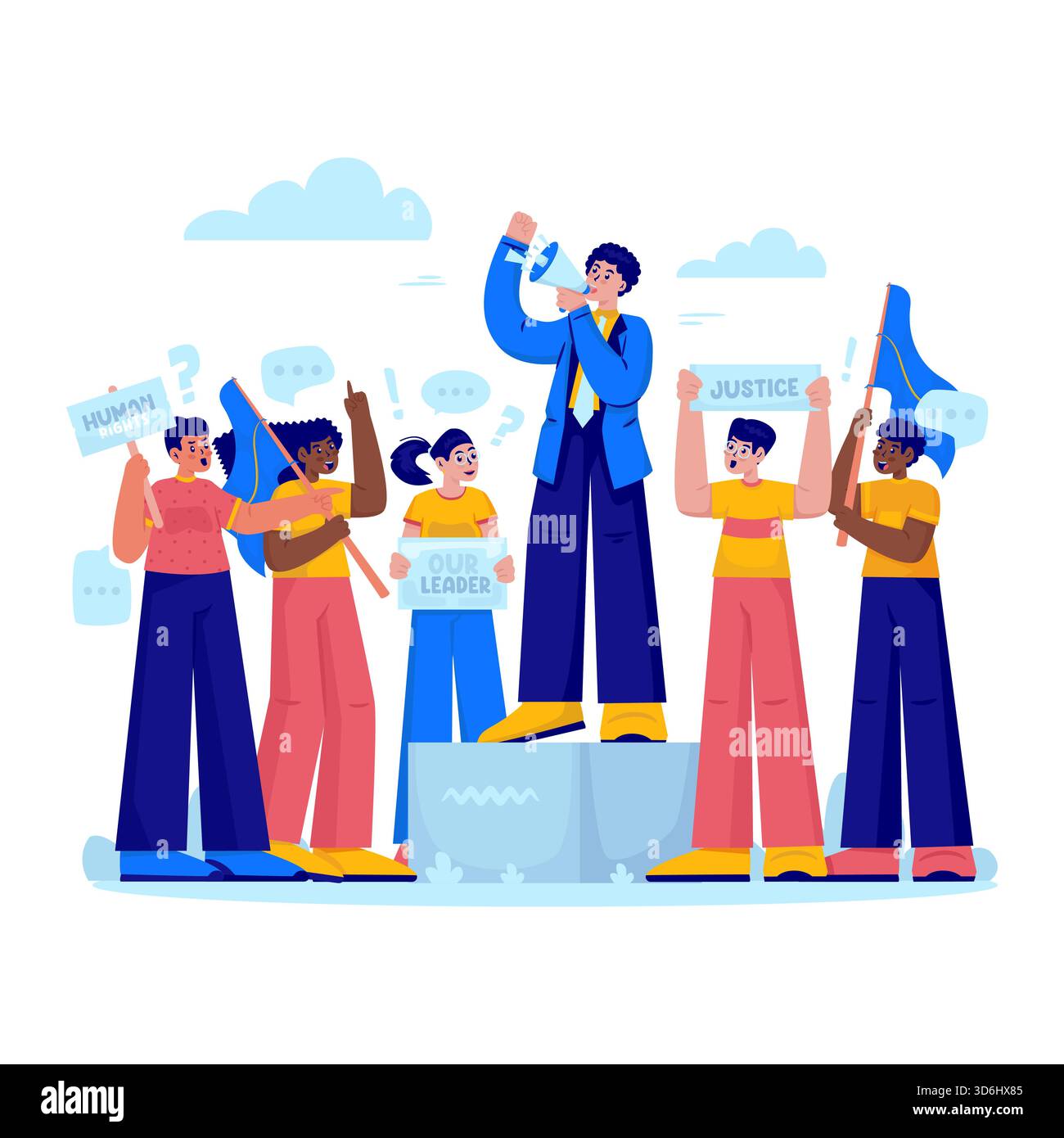 Chef de la démonstration prononçant un discours public sur l'illustration vectorielle du podium Illustration de Vecteur