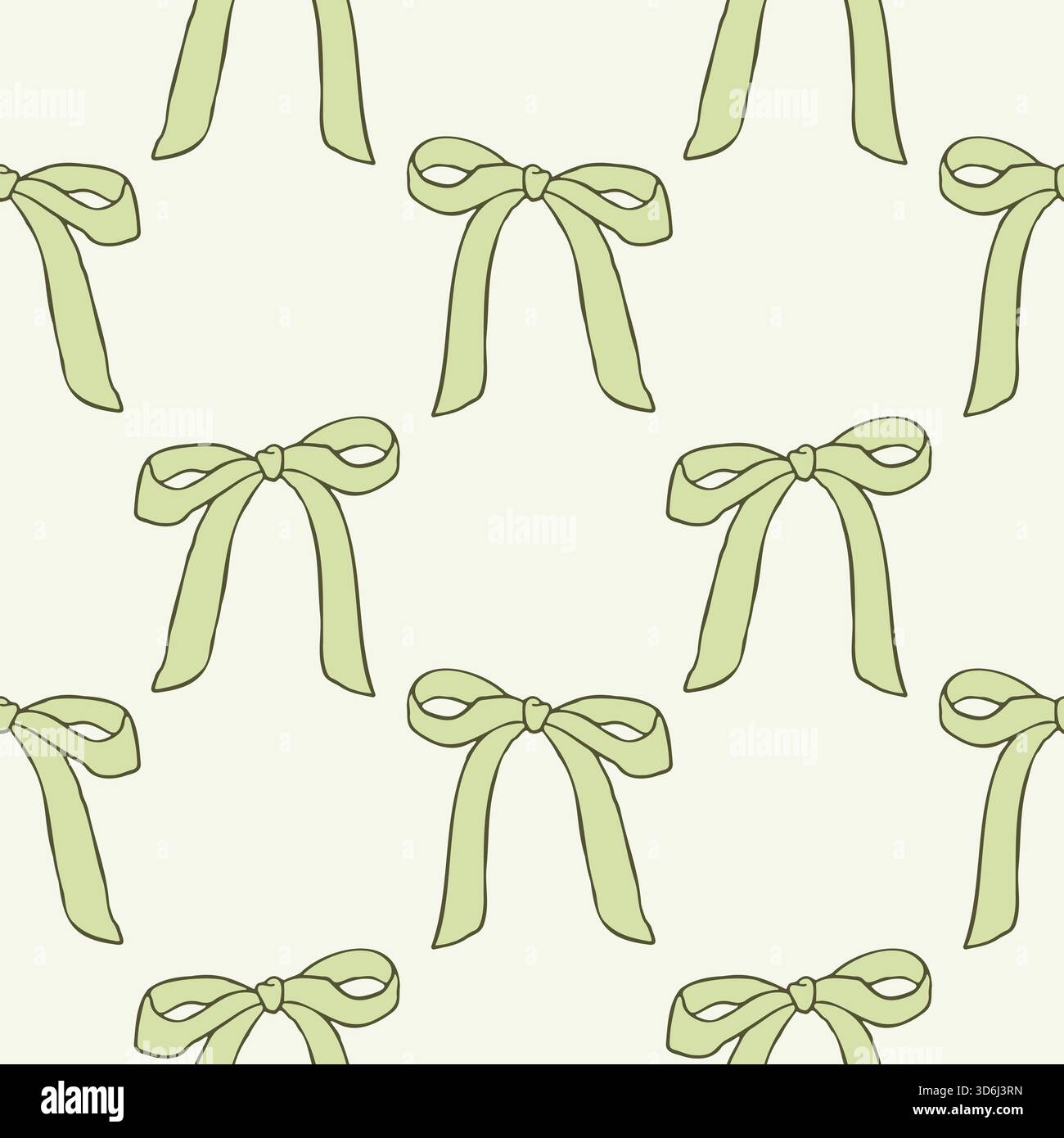 Motif sans couture avec des noeuds verts dessinés à la main sur un fond pastel doux. Design délicat, féminin et fantaisiste parfait pour la papeterie, l'emballage Illustration de Vecteur