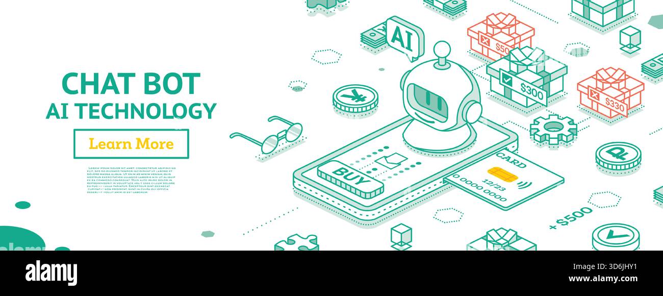 Chatbot et technologie IA pour les services bancaires mobiles, le paiement en ligne et la recherche de produits au meilleur prix. Illustration vectorielle isométrique. Illustration de Vecteur