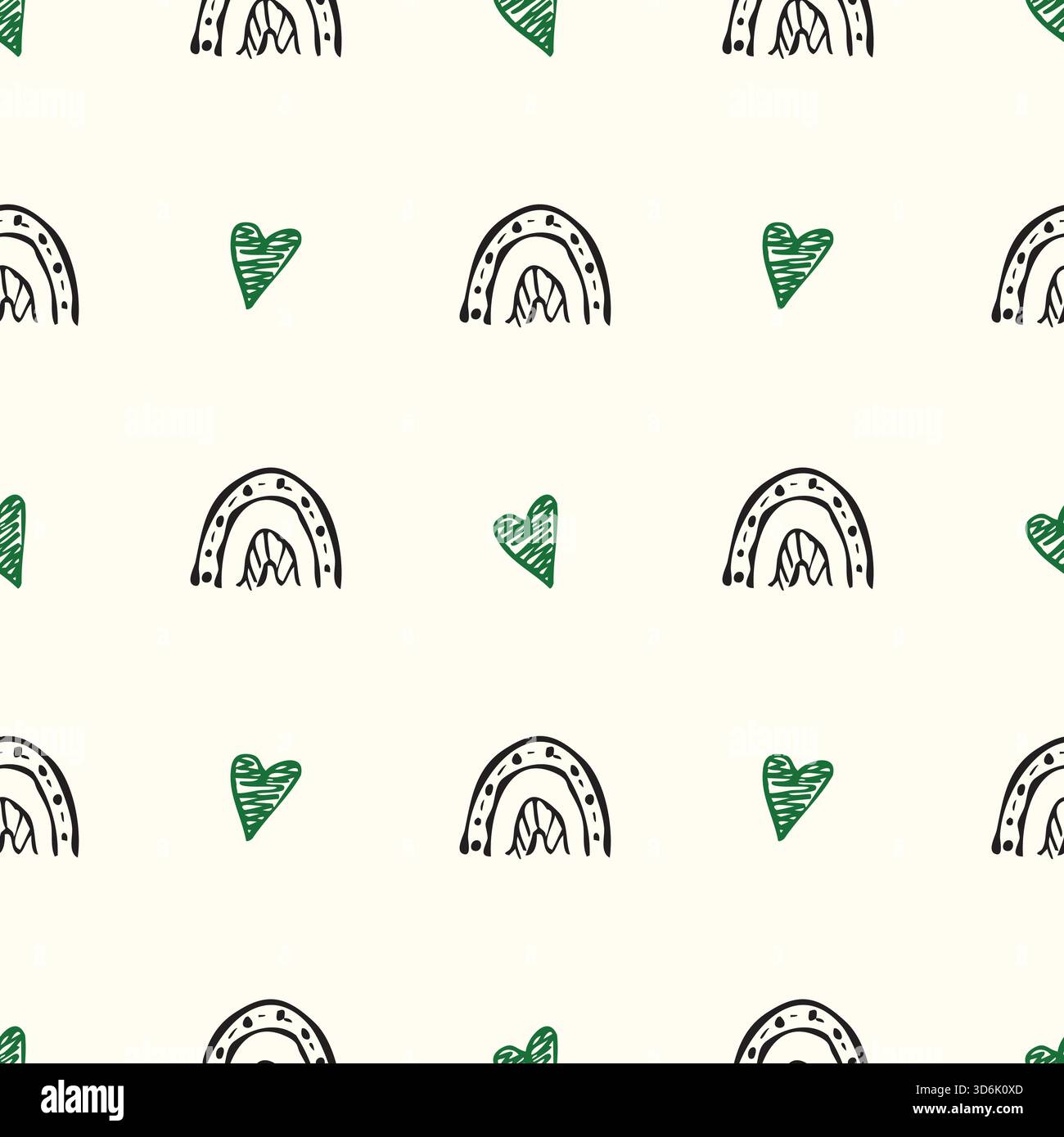 Motif sans couture avec des coeurs mignons gribouillis et arc-en-ciel Illustration de Vecteur