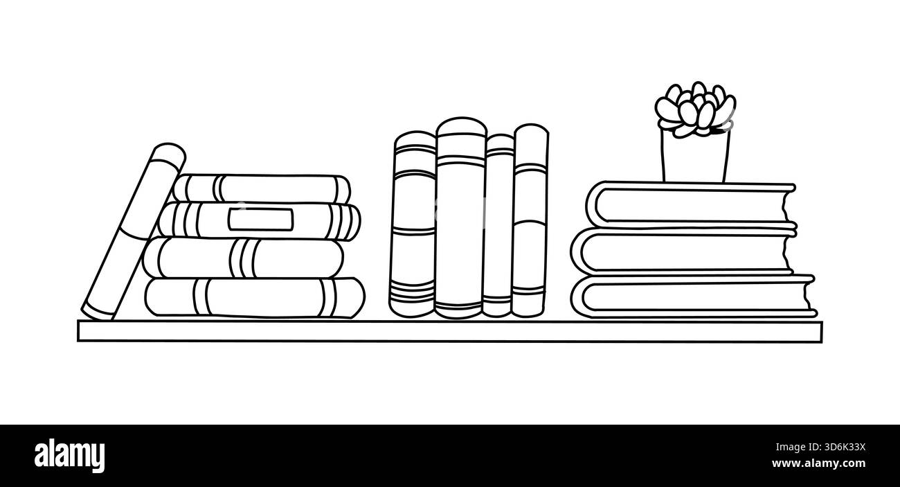 Livres de doodle dessinés à la main sur l'étagère isolé sur fond blanc. Illustration vectorielle de style d'esquisse parfaite pour l'éducation, la bibliothèque, la lecture et St Illustration de Vecteur