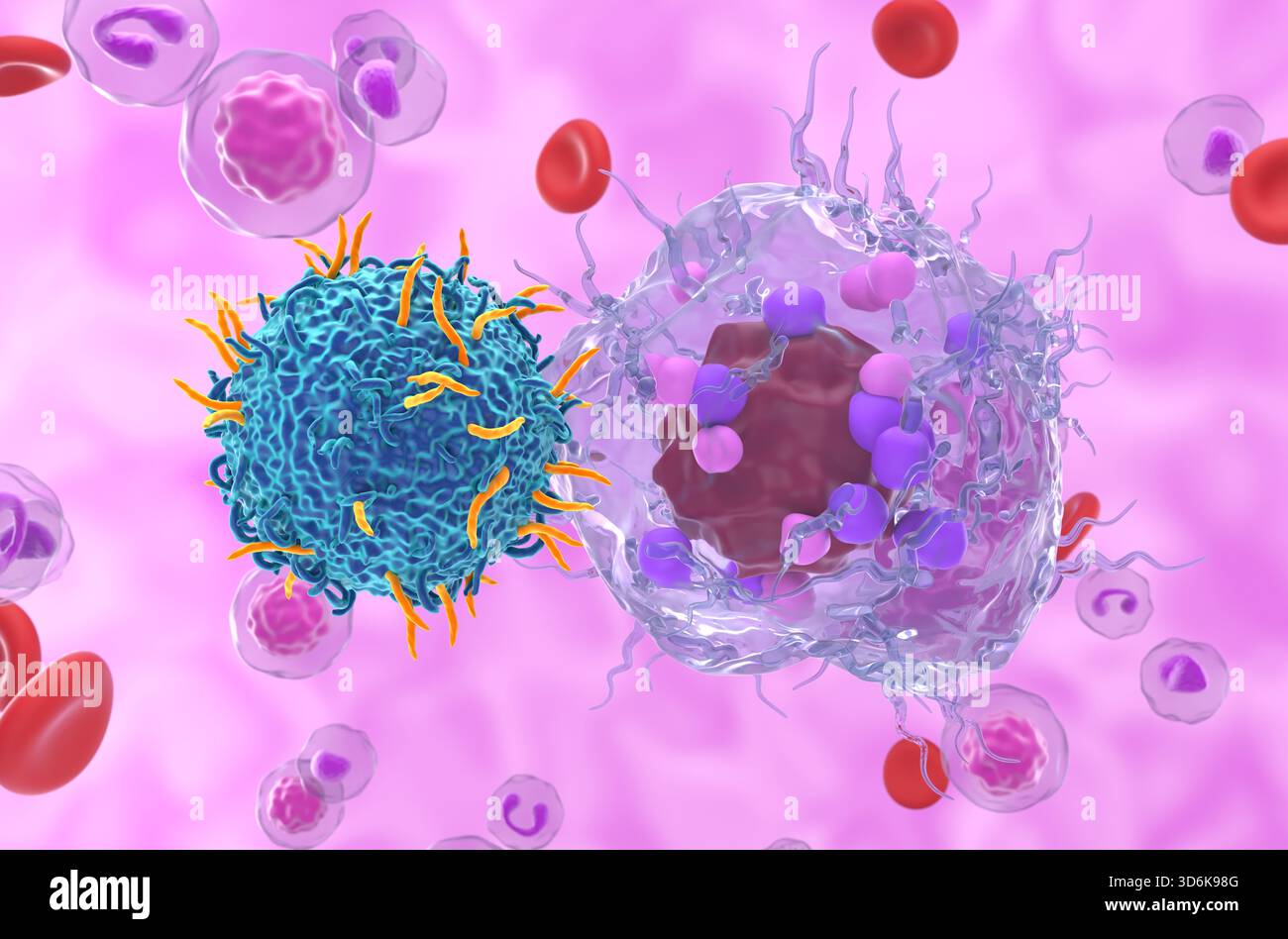 CAR T thérapie de cellules dans la tumeur neuroendocrine (net) - vue rapprochée illustration 3D. Banque D'Images