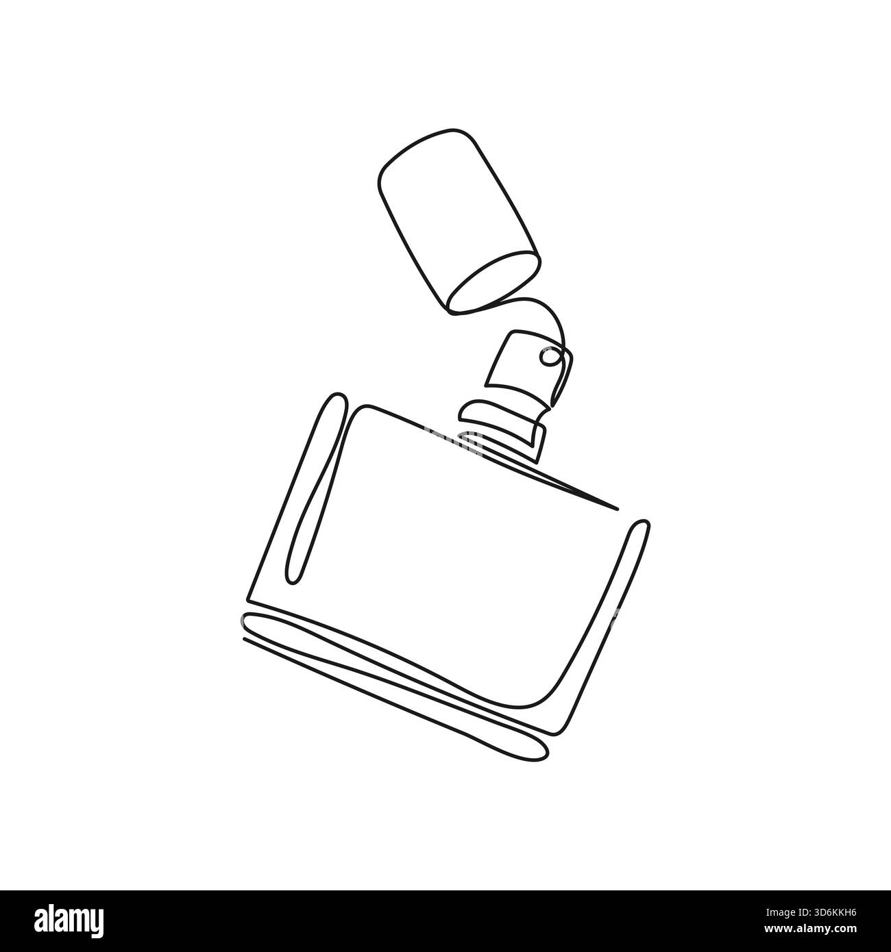Dessin minimaliste d'une ligne d'art d'une bouteille de parfum avec un bouchon ouvert. Illustration vectorielle pour une utilisation dans la marque cosmétique, emballage de soin de la peau, mode pr Illustration de Vecteur
