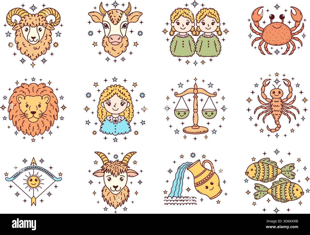 Zodiac signe dans le style doodle pour les projets d'enfants Illustration de Vecteur