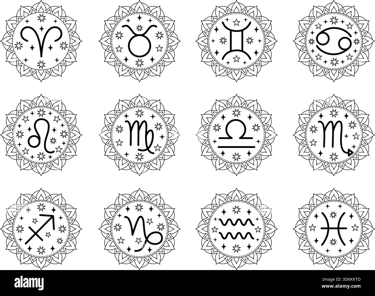 Collection de signes du zodiaque dans le style art au trait Illustration de Vecteur