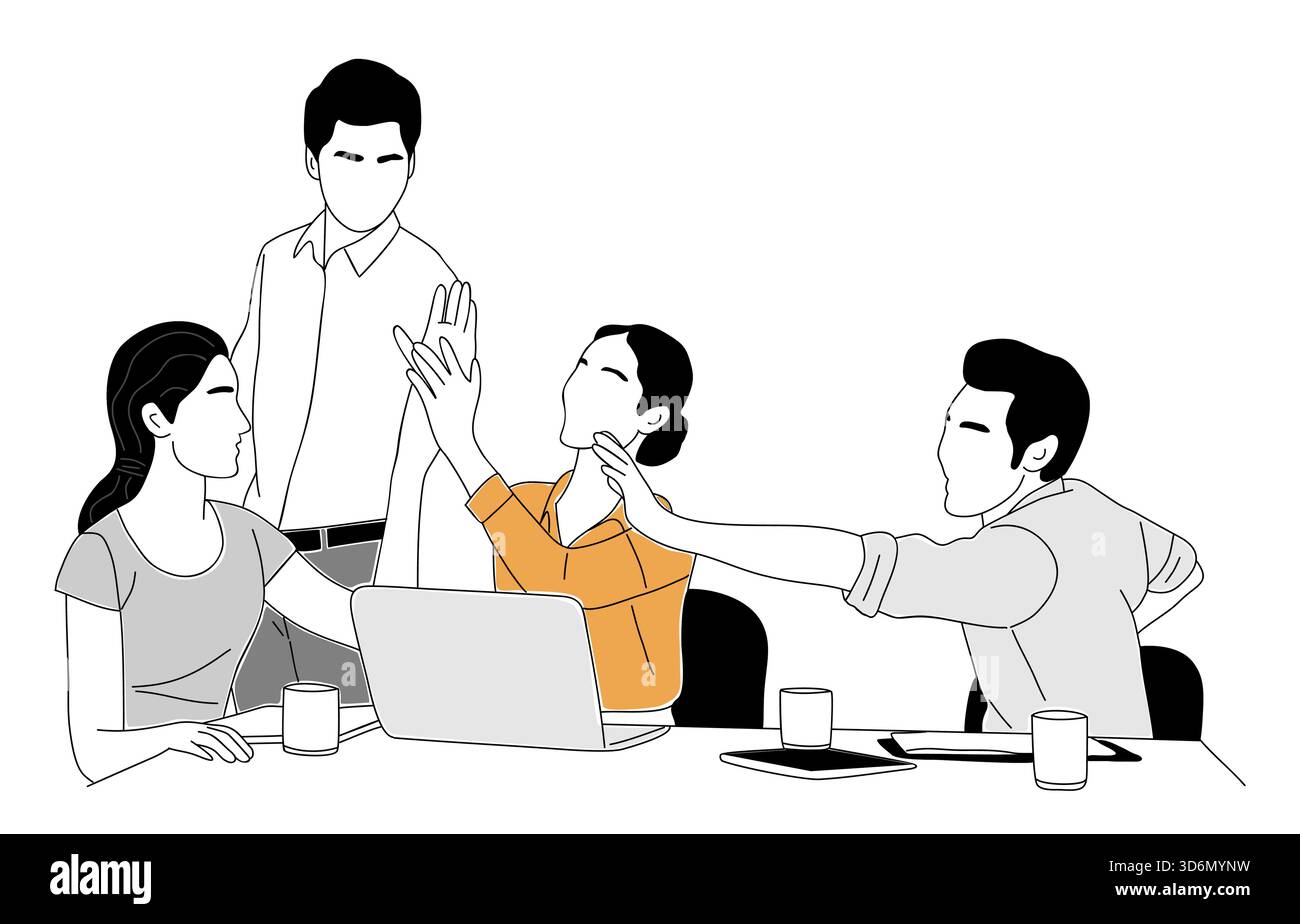 Réunion d'affaires avec des gens donnant haut cinq Illustration de Vecteur