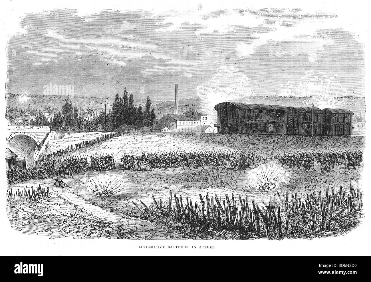 Batteries de locomotives en action pendant la guerre franco-prussienne. Banque D'Images