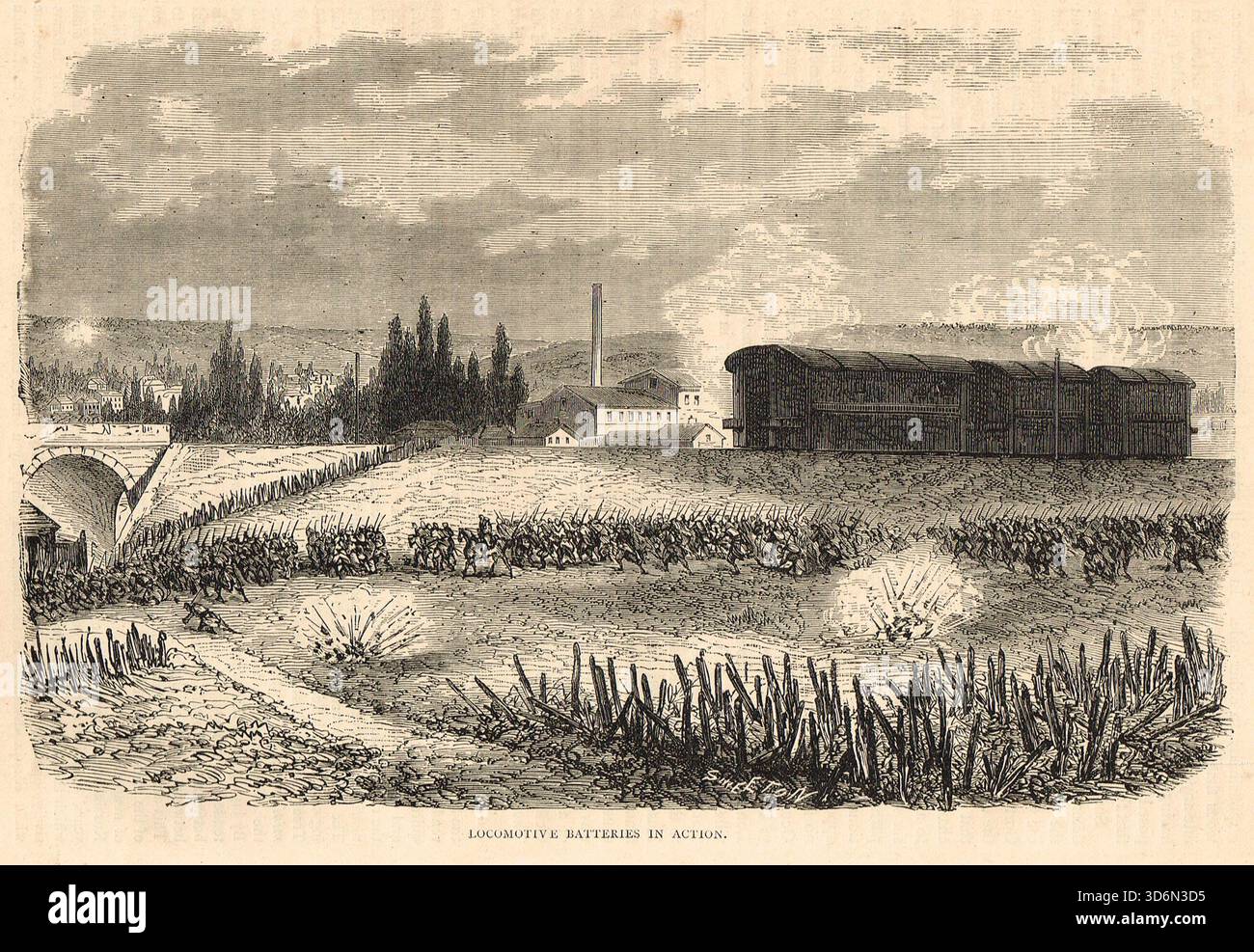 Batteries de locomotives en action pendant la guerre franco-prussienne. Banque D'Images