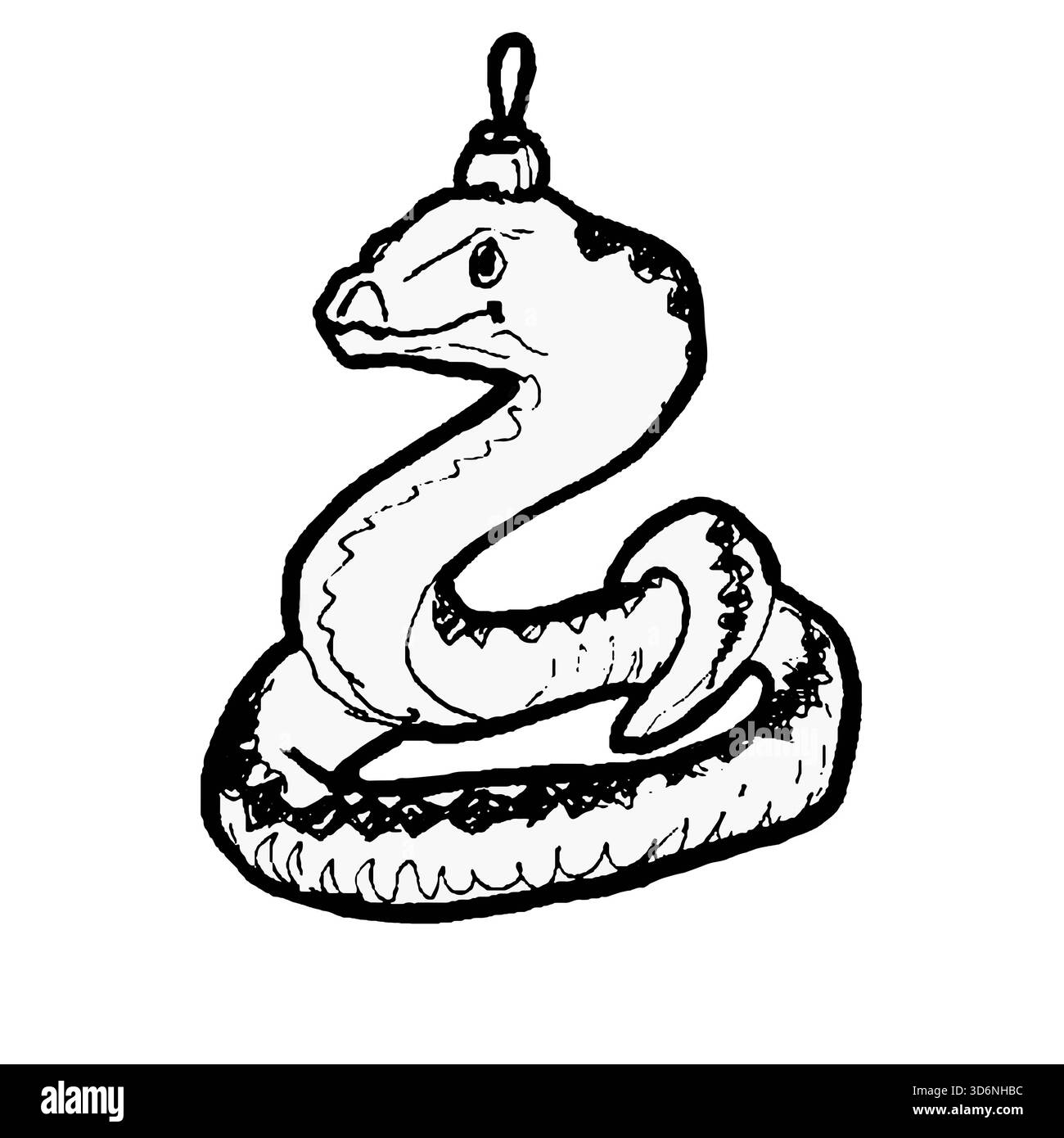 Un jouet d'arbre de Noël de serpent dessiné à la main sur un fond isolé pour décorer des décorations festives du nouvel an, des cartes postales, des emballages, des cadeaux, des autocollants Banque D'Images