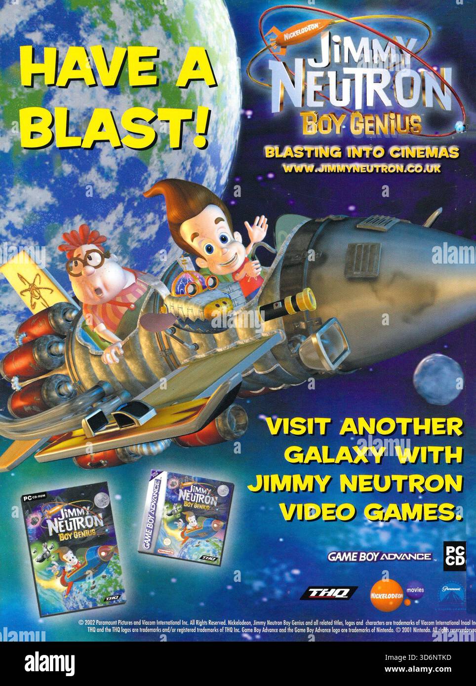 2002 Jimmy Neutron : Boy Genius jeux vidéo THQ annonce, basé sur un film d'animation de 2001 Banque D'Images