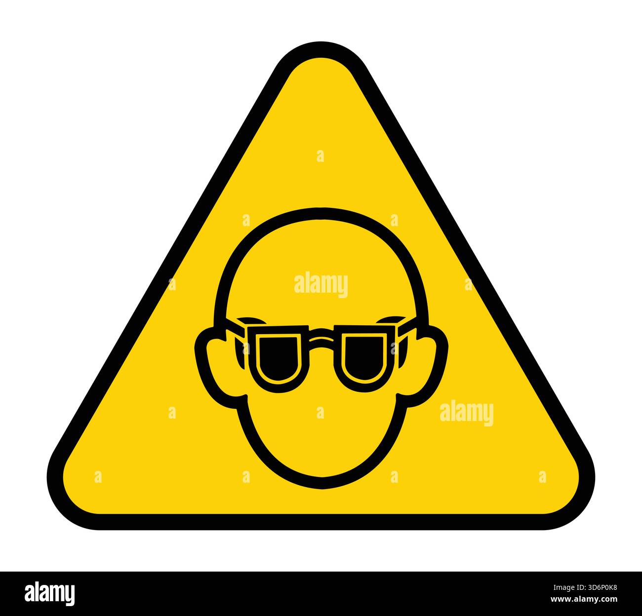 Icône d'avertissement jaune vif représentant une figurine chauve portant des lunettes de soleil à l'intérieur d'un triangle. Parfait pour transmettre l'humour et l'attention dans les conceptions. Illustration de Vecteur