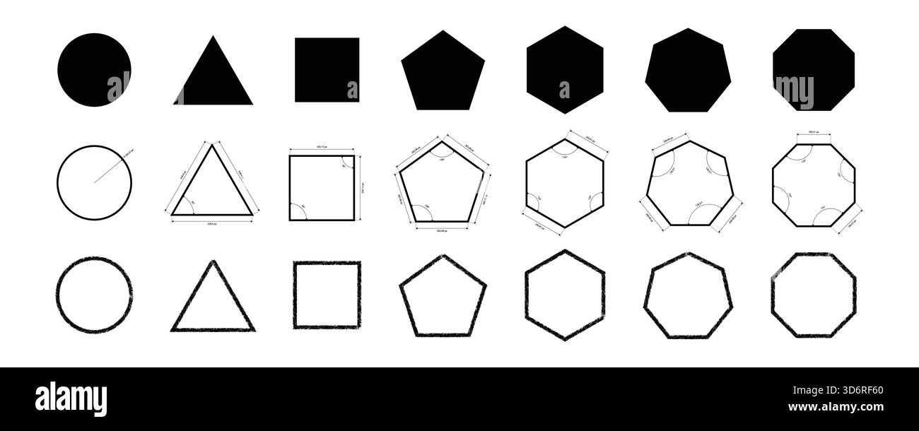 Collection de formes géométriques de base Eléments cercle, carré, triangle, polygone et remplissage volumique. Illustration de Vecteur