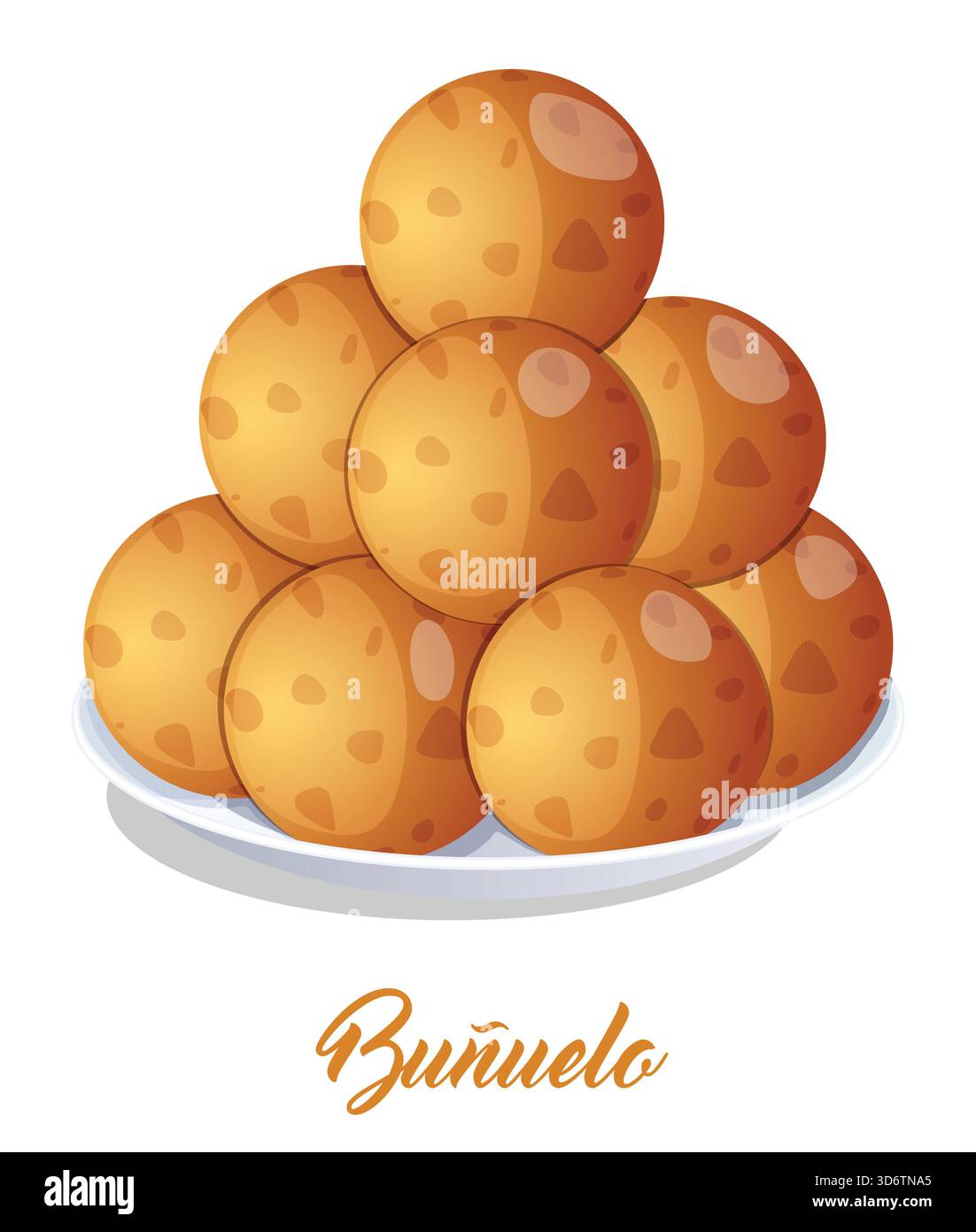Assiette de Buñuelos colombienne dorée (boulettes de fromage frites ou beignets) – illustration de collation traditionnelle des fêtes de Noël Illustration de Vecteur