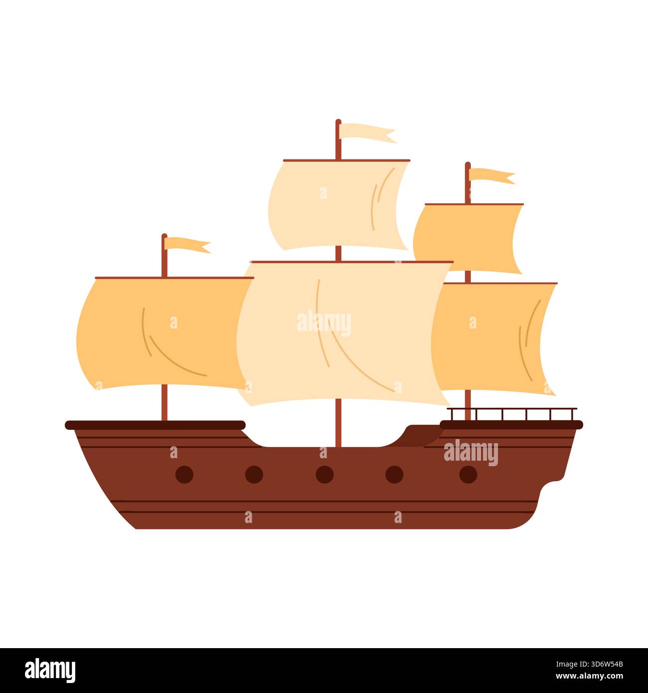 Bateau pirate isolé classique avec des voiles et des drapeaux sur une illustration vectorielle de fond blanc Illustration de Vecteur