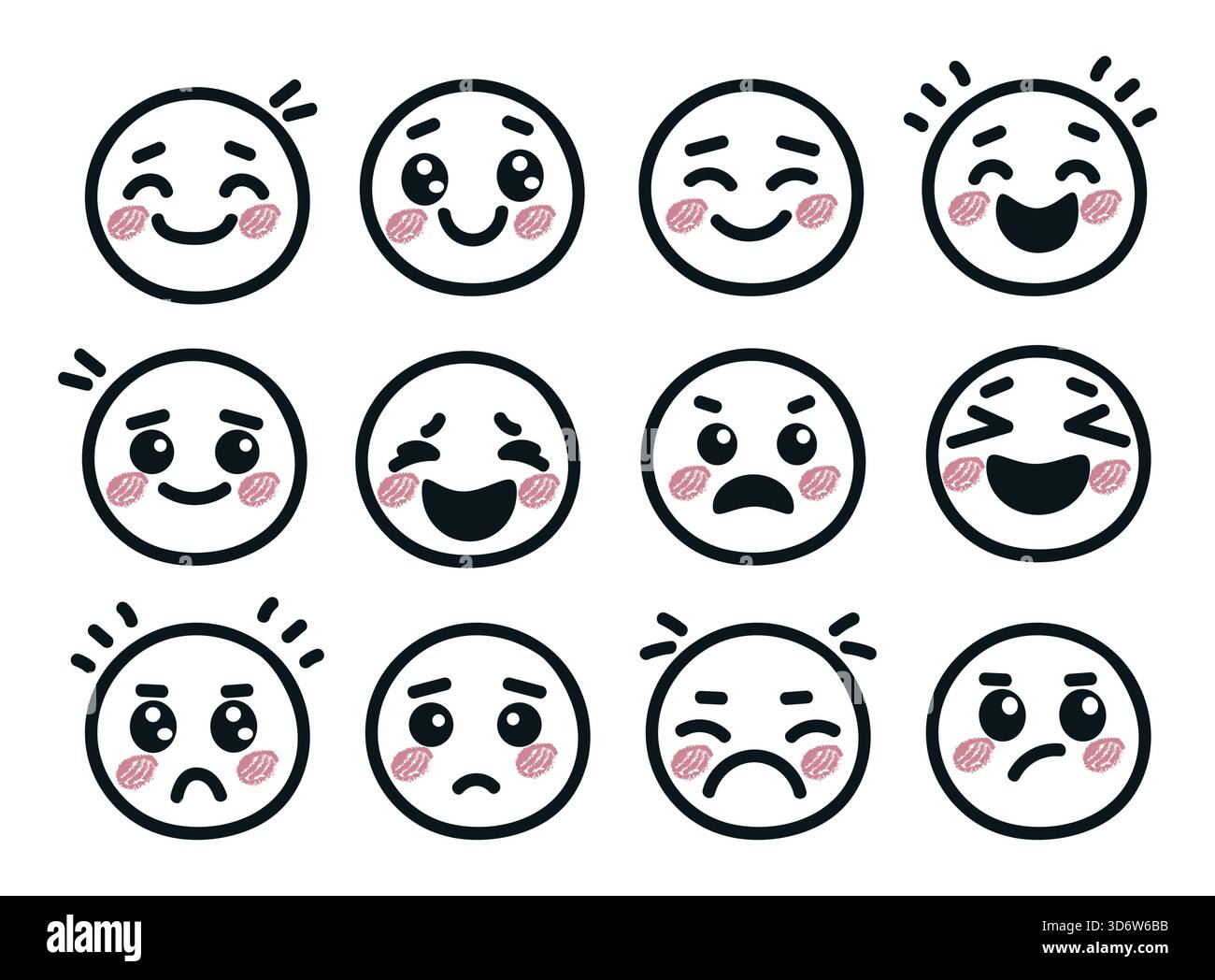 collection de visages de doodle dessinée à la main mignonne avec différentes émotions. Illustration de Vecteur