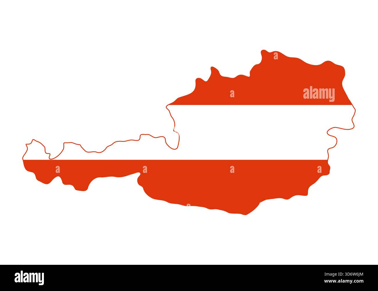 Contour isolé de la carte de l'Autriche rempli d'illustration vectorielle de couleurs de drapeau national rouge et blanc Illustration de Vecteur