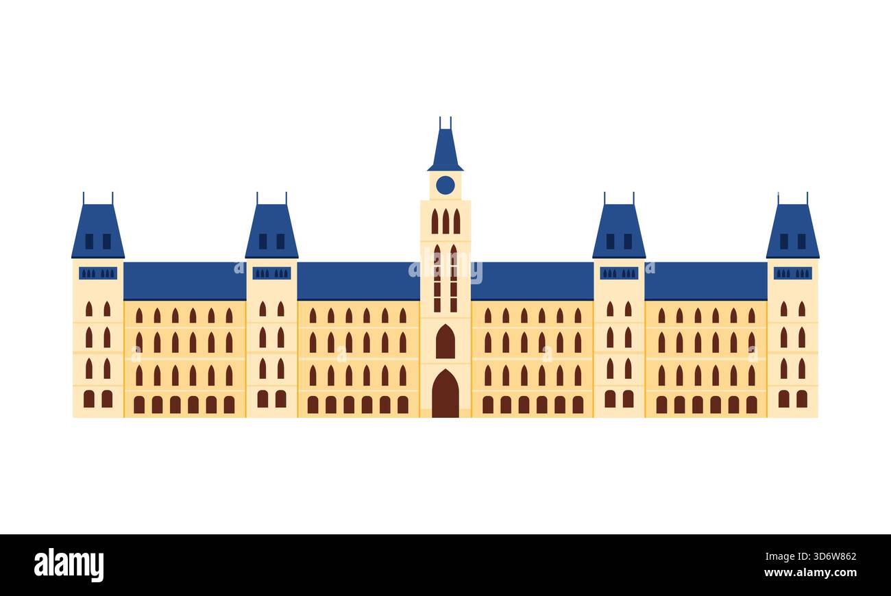 Conception plate du bâtiment du parlement canadien isolé sur fond blanc pour l'illustration vectorielle de voyage et d'éducation Illustration de Vecteur