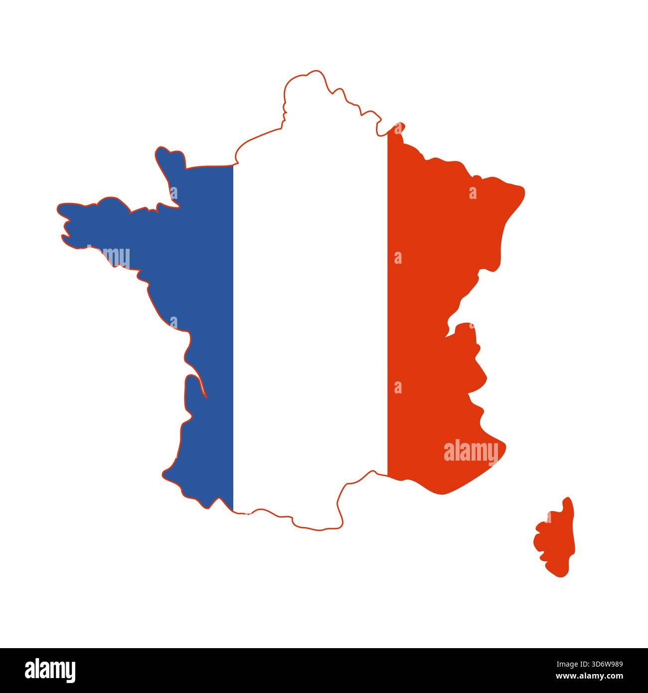 Carte isolée de France remplie de couleurs de drapeau rouge blanc bleu pour l'illustration vectorielle d'utilisation patriotique et éducative Illustration de Vecteur