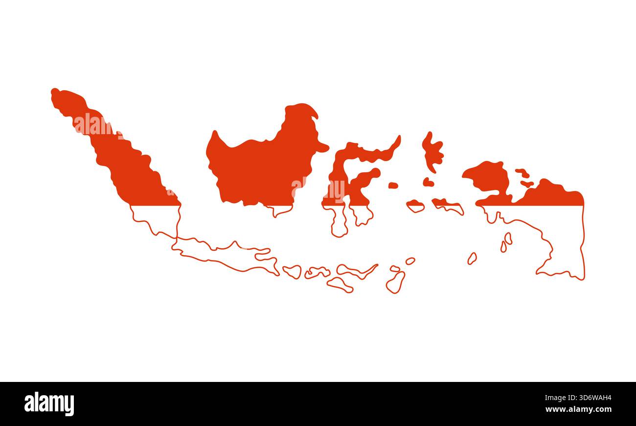Carte isolée de l'Indonésie remplie de couleurs de drapeau national pour l'illustration vectorielle d'utilisation éducative et patriotique Illustration de Vecteur