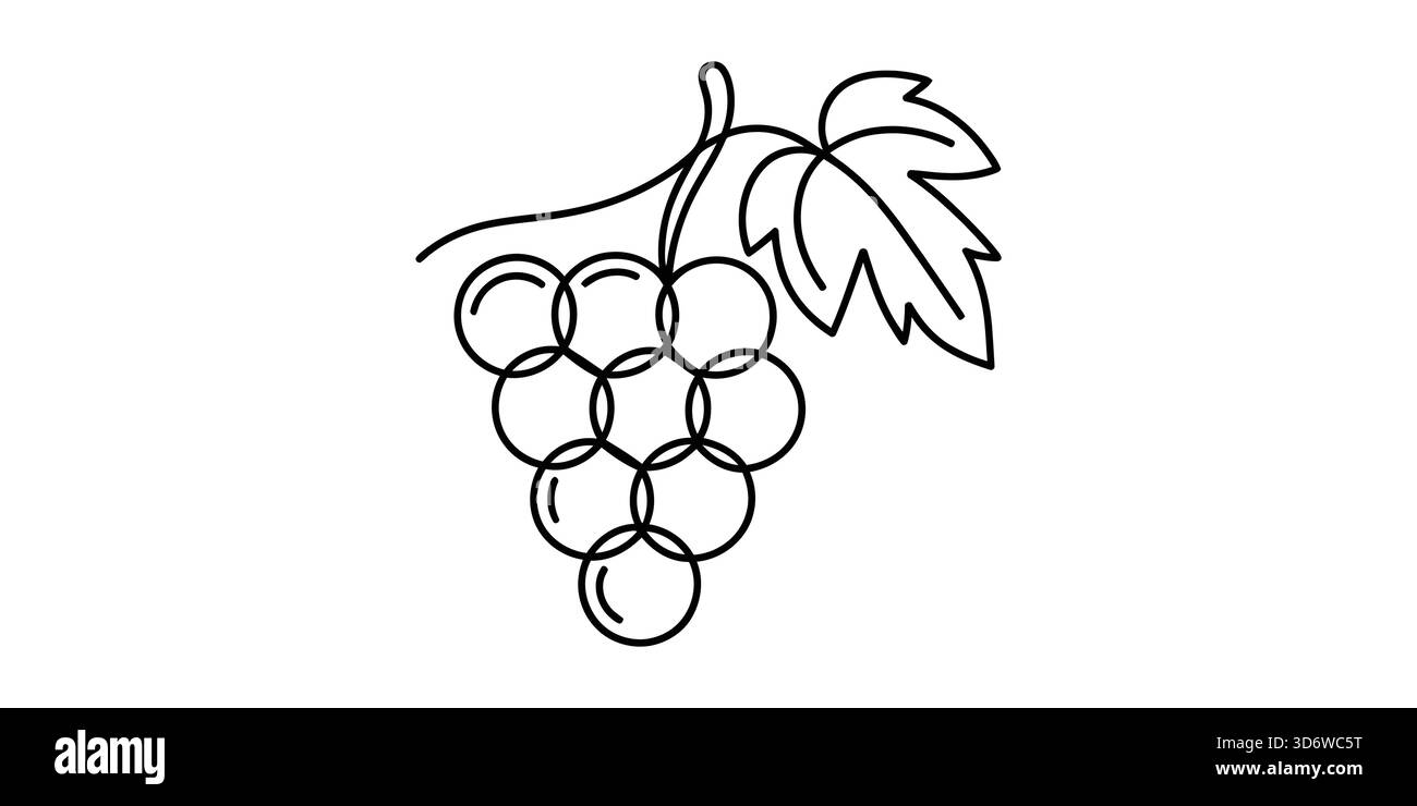 Illustration minimaliste d'art au trait d'une grappe de raisin avec une feuille, icône de fruit simple. Illustration de Vecteur