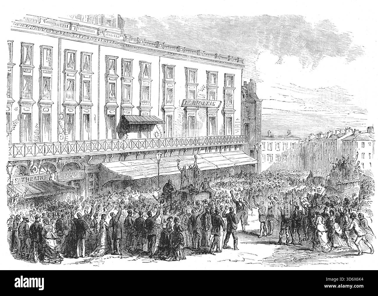 Arrivée des délégués à Bordeaux, en 1870, pendant la guerre franco-prussienne. Le gouvernement de la Défense nationale déménage à Bordeaux, car la capitale Paris est assiégée par les troupes prussiennes. Banque D'Images