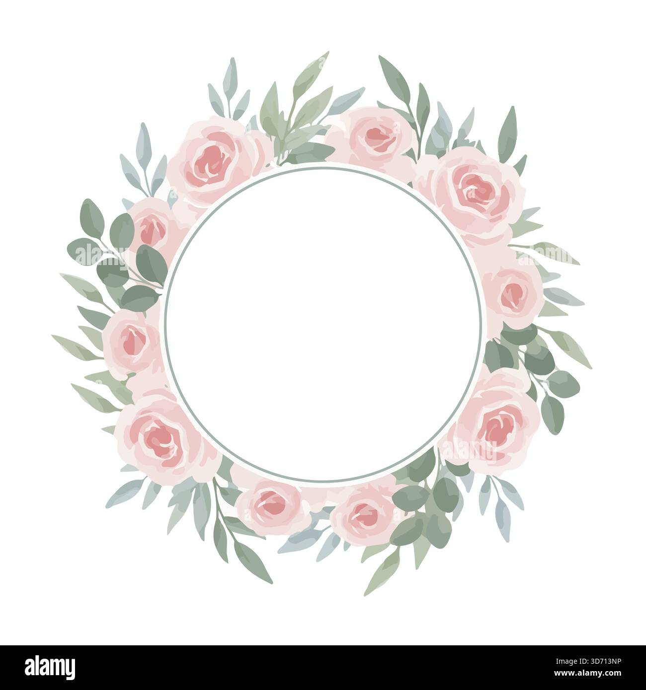 Illustration vectorielle d'icône botanique de cercle de couronne fleurie rose pour la bordure de nature de cadre de printemps de décoration de mariage et les concepts de conception féminine Illustration de Vecteur