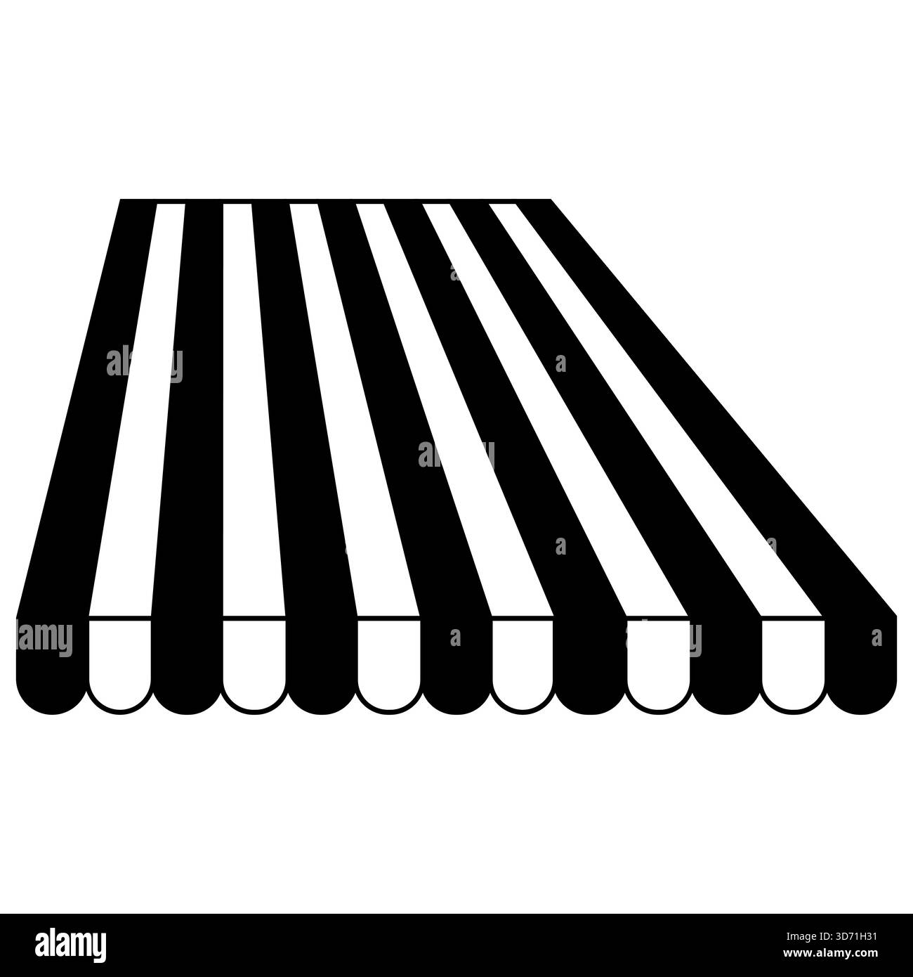 Icône rayée d'auvent de magasin avec bord festonné, design noir blanc Illustration de Vecteur