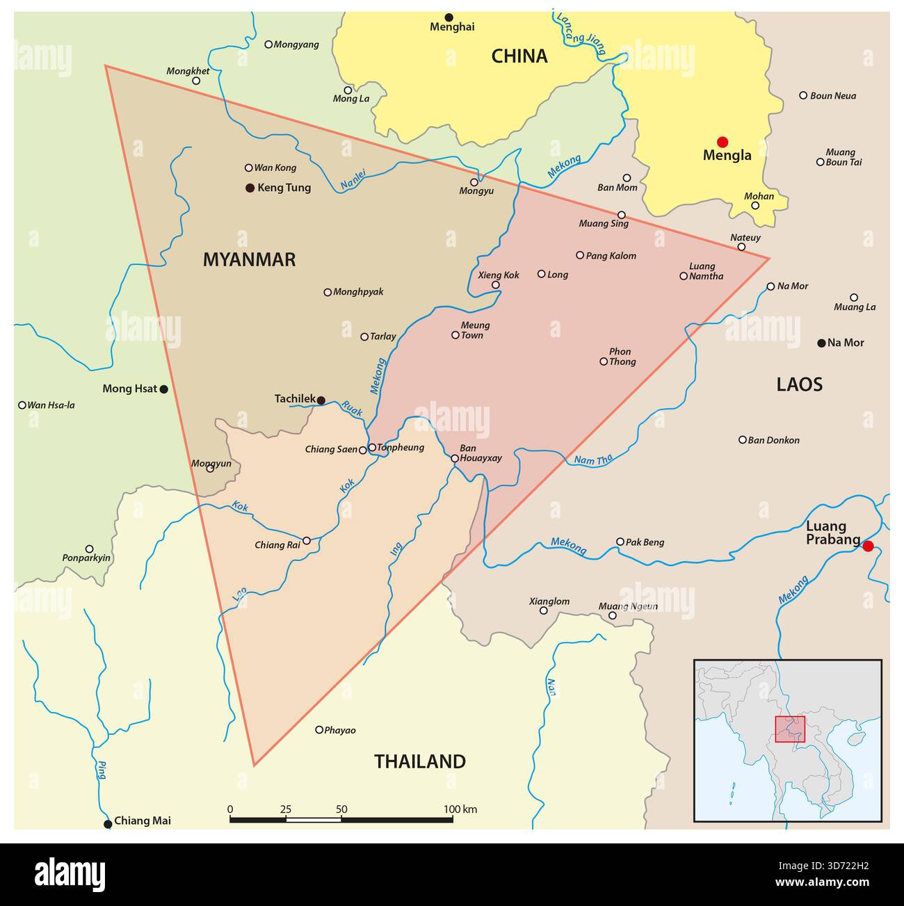 Carte du Triangle d'Or en Asie du Sud-est Banque D'Images