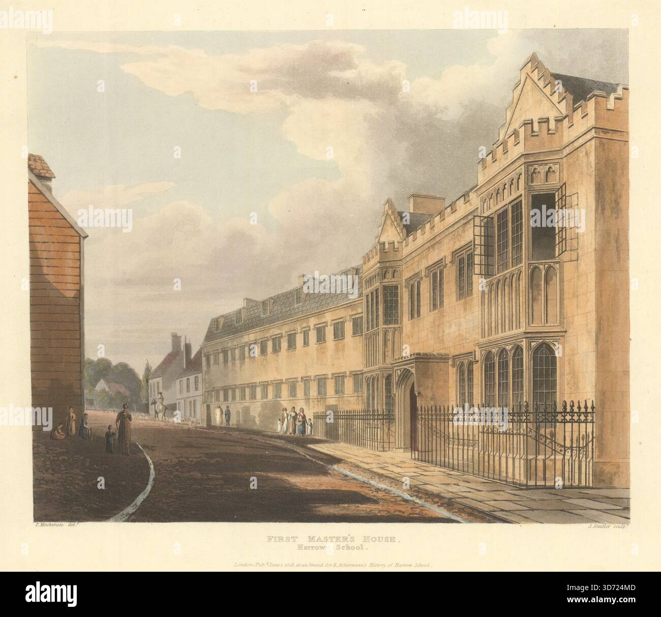 First Master’s House, Harrow School. Ackermann's Schools 1816 vieux print Banque D'Images