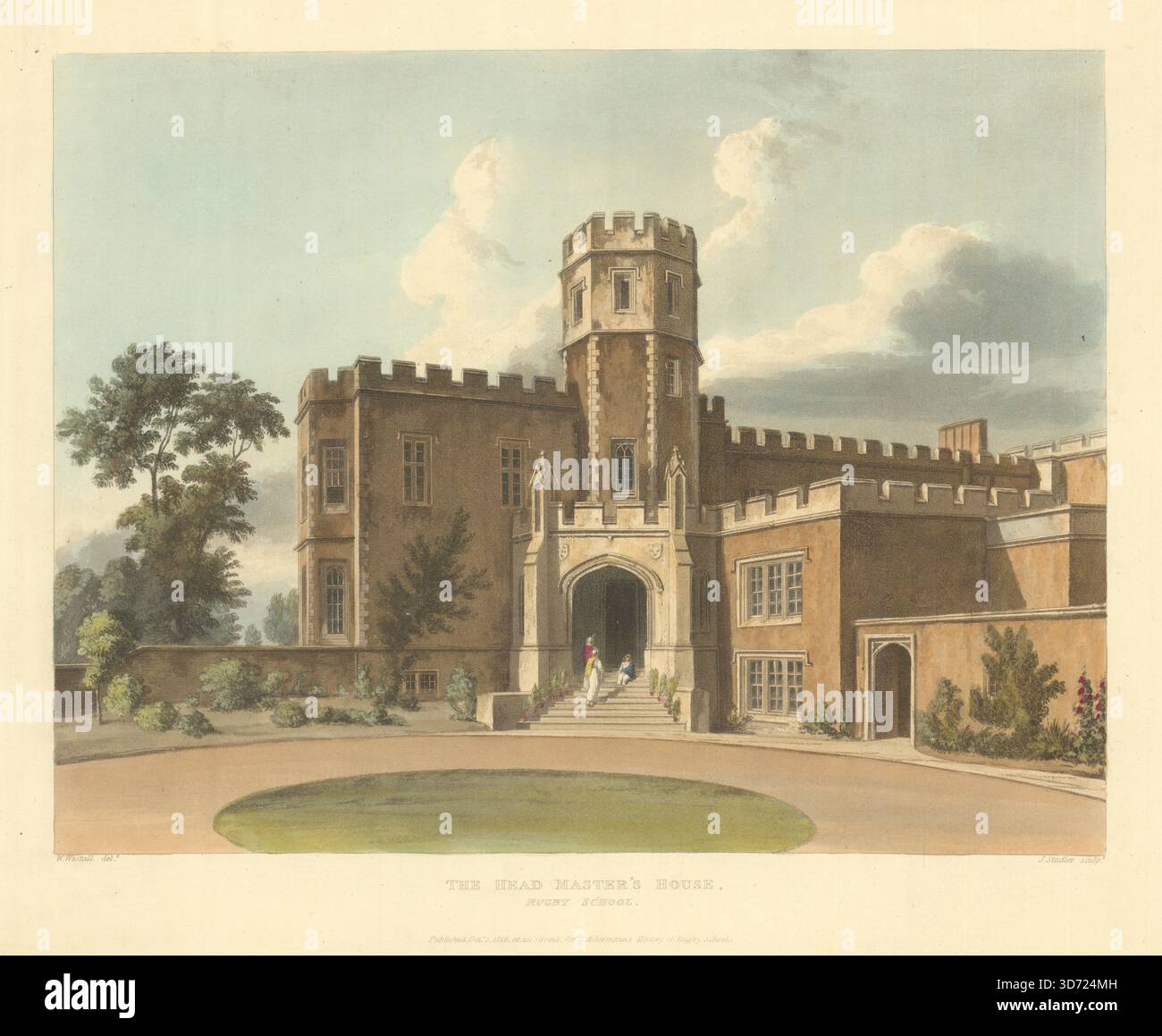Head Master’s House, Rugby School. Ackermann's Schools 1816 vieux imprimé antique Banque D'Images