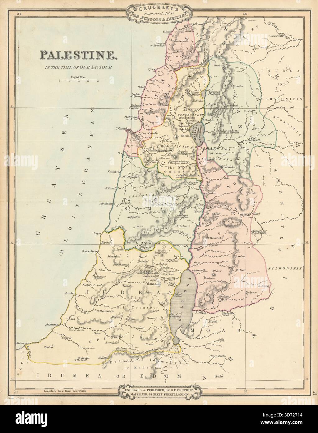 La Palestine au temps de notre Sauveur. Carte antique d'Israël par George Cruchley 1843 Banque D'Images