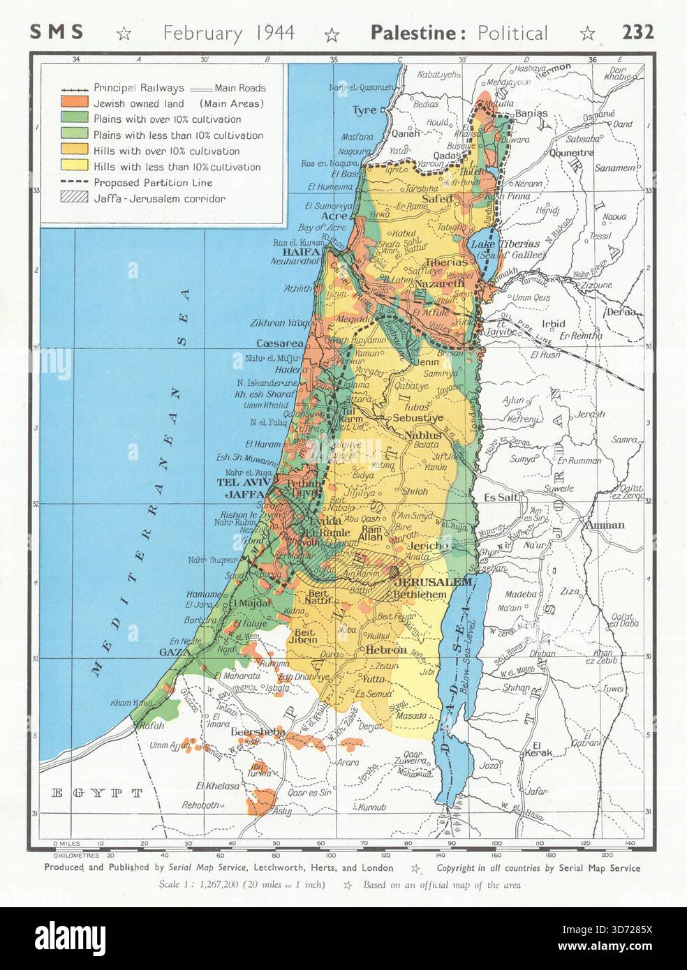 Palestine/Israël présentant la proposition de partition de la Commission Peel pour 1937. Carte SMS 1944 Banque D'Images
