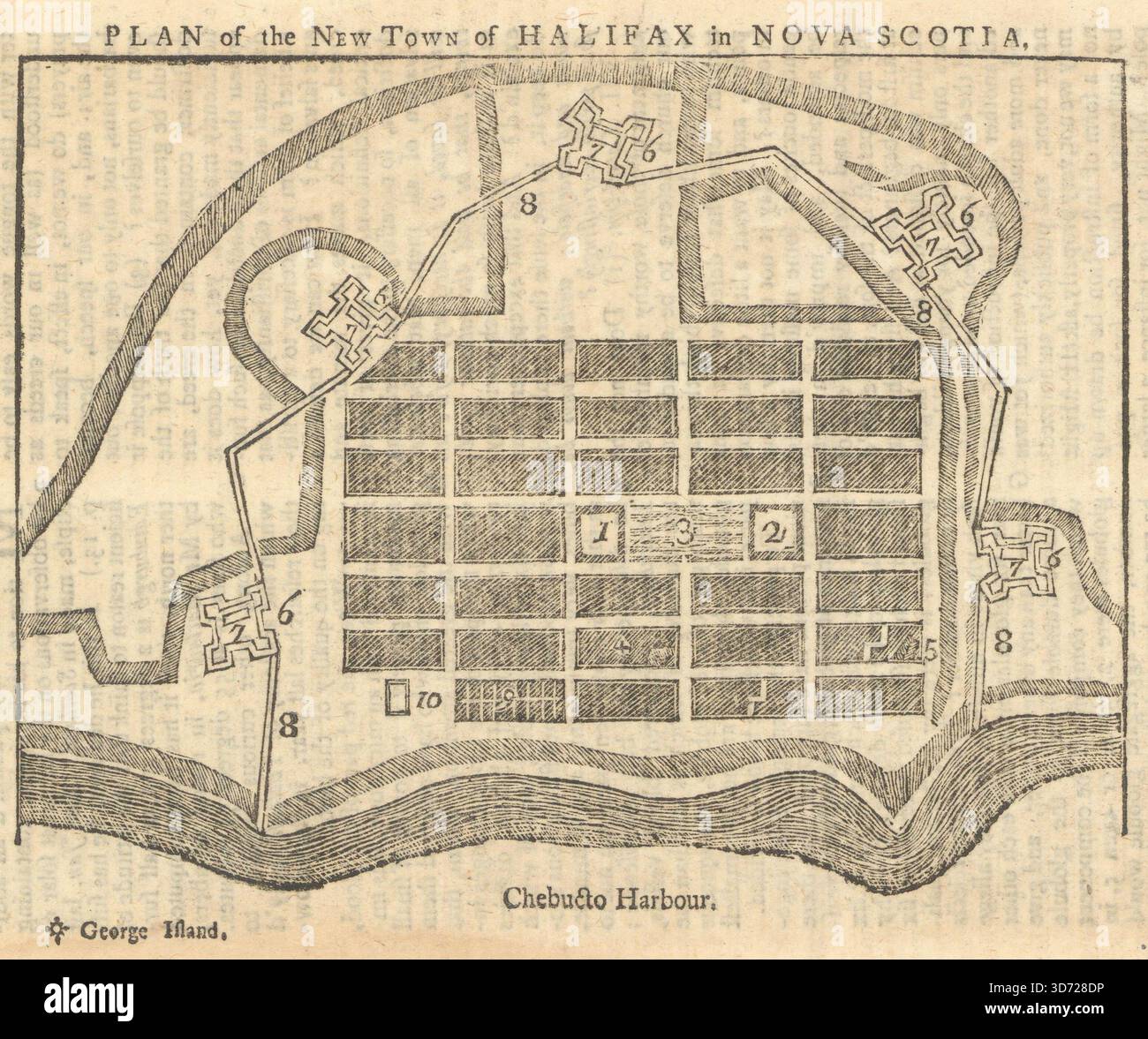 Plan de la nouvelle ville de Halifax en Nouvelle-Écosse. Carte de Gentleman's Magazine 1749 Banque D'Images
