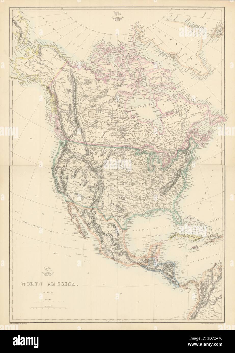 AMÉRIQUE DU NORD. Les frontières des États diffèrent de celles qui ont été établies plus tard. Carte d'ETTLING 1862 Banque D'Images