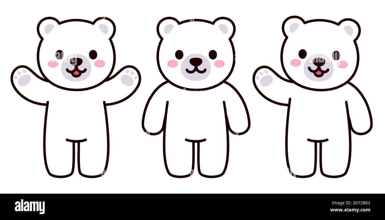 Ours polaire blanc simple et mignon debout et ondulant. Jeu de caractères Kawaii. Illustration de dessin animé de style vectoriel plat. Illustration de Vecteur