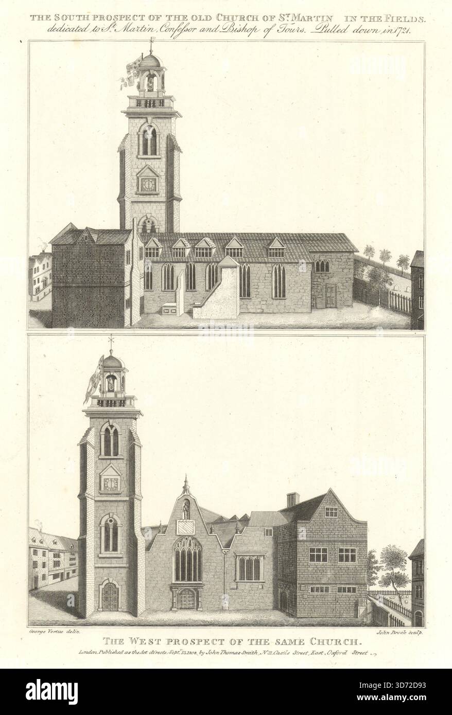 La vieille église de Martin dans les champs, Londres. Imprimé démoli de 1721 1808 Banque D'Images