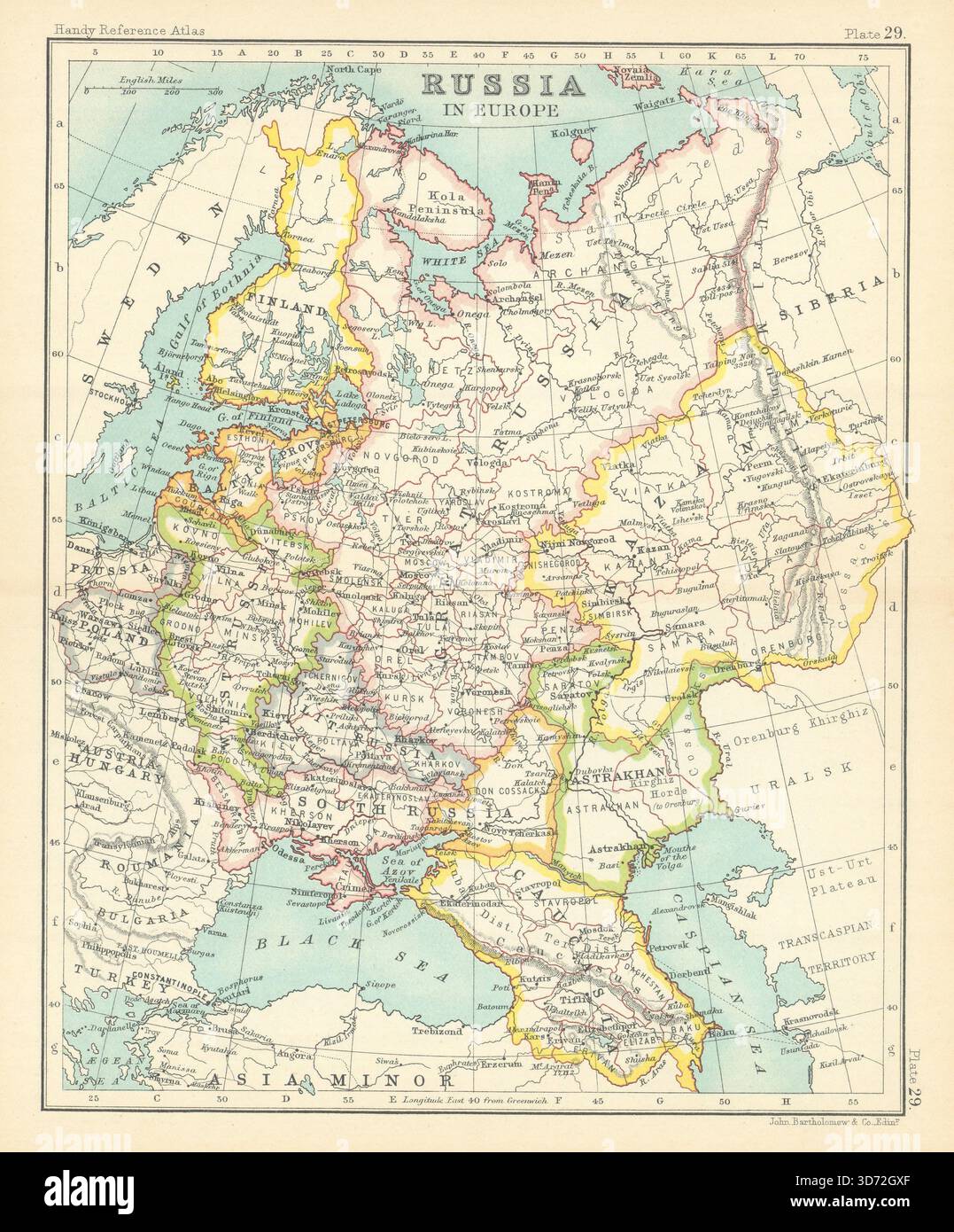 Russie en Europe. Grande Russie. Kazan. Caucasia. Finlande. Carte de BARTHOLOMEW 1909 Banque D'Images